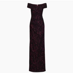 NWT Teri Jon by Rickie Freeman  Off-The-Shoulder Jacquard Column Gown, size 8